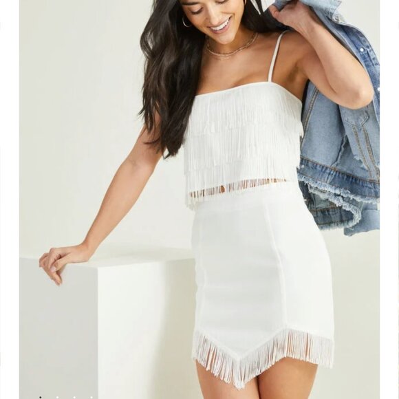 Altar'd State White Fringe Top and Skirt - Picture 1 of 11